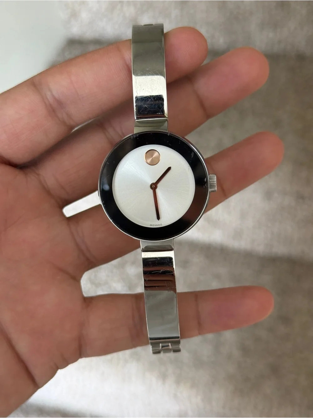 MOVADO Bold Silver Dial Stainless Steel Ladies Watch bangle